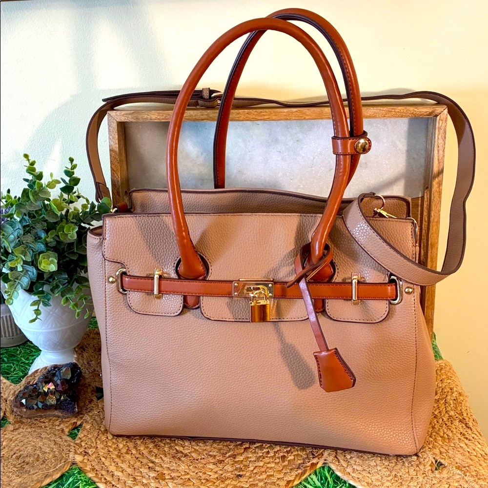 Adrienne Vittadini Tan and Brown Shoulder Bag